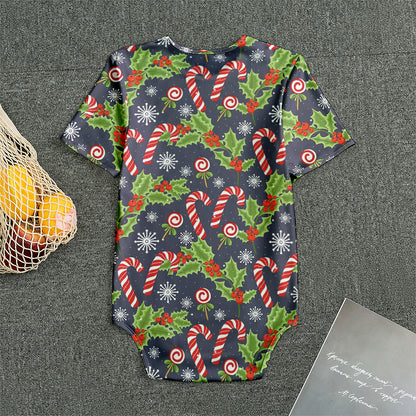 Christmas Berry And Candy Pattern Print Men's Bodysuit