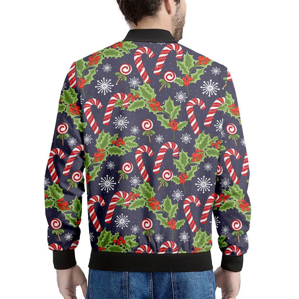 Christmas Berry And Candy Pattern Print Men's Bomber Jacket