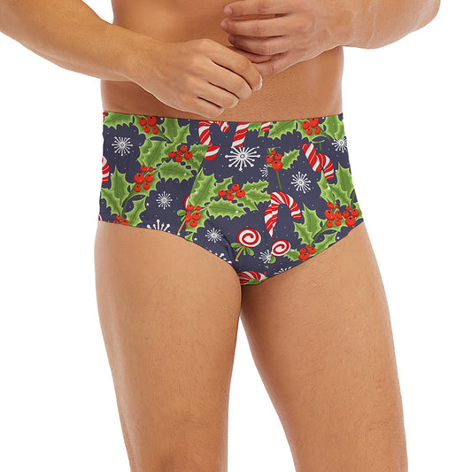 Christmas Berry And Candy Pattern Print Men's Briefs