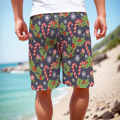 Christmas Berry And Candy Pattern Print Men's Cargo Shorts