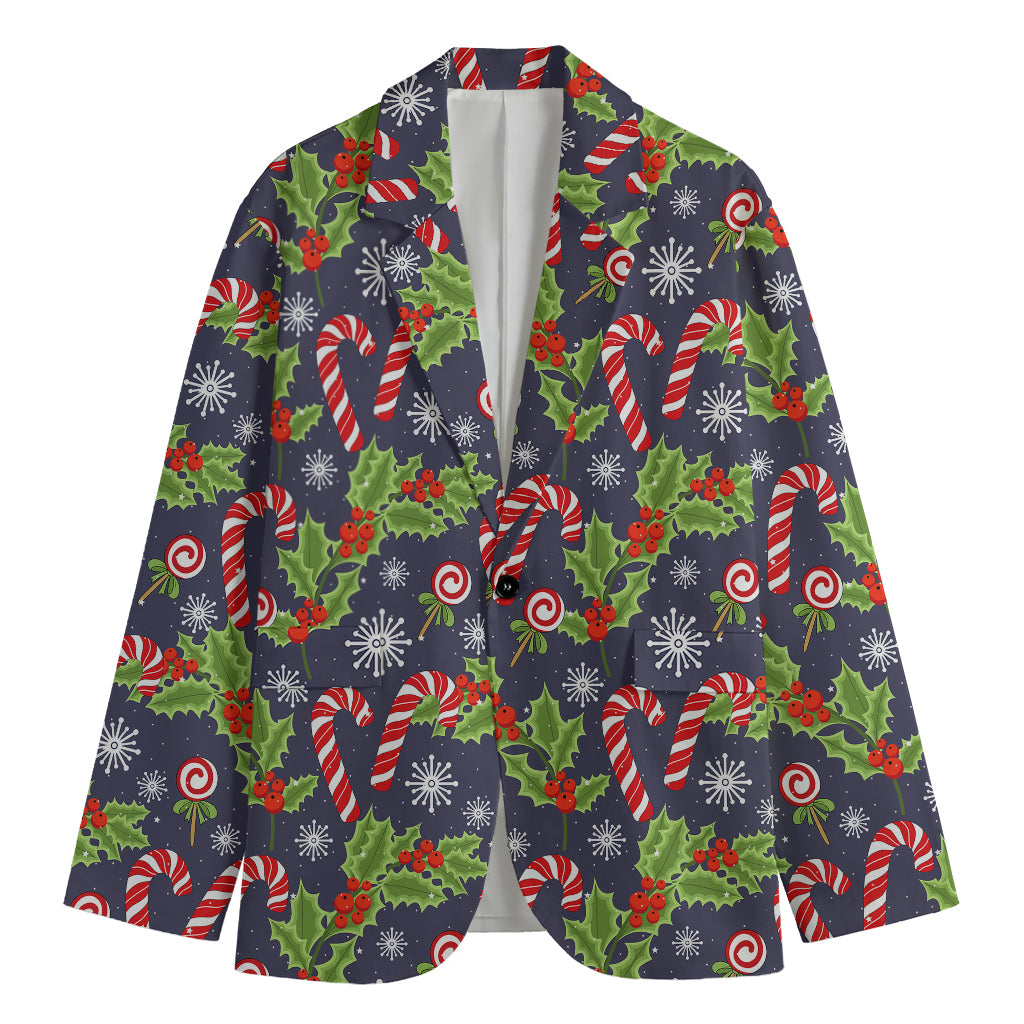 Christmas Berry And Candy Pattern Print Men's Cotton Blazer