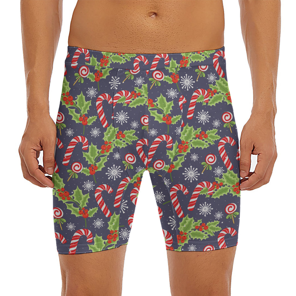 Christmas Berry And Candy Pattern Print Men's Long Boxer Briefs