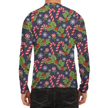 Christmas Berry And Candy Pattern Print Men's Long Sleeve Rash Guard