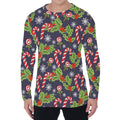 Christmas Berry And Candy Pattern Print Men's Long Sleeve T-Shirt