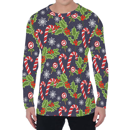 Christmas Berry And Candy Pattern Print Men's Long Sleeve T-Shirt