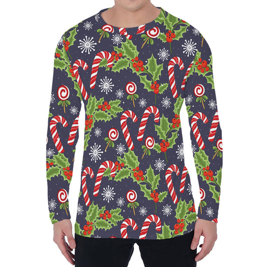 Christmas Berry And Candy Pattern Print Men's Long Sleeve T-Shirt