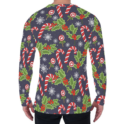 Christmas Berry And Candy Pattern Print Men's Long Sleeve T-Shirt
