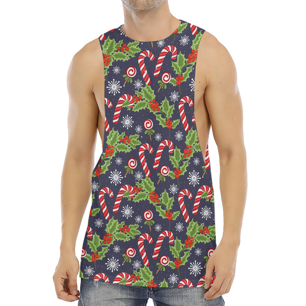 Christmas Berry And Candy Pattern Print Men's Muscle Tank Top
