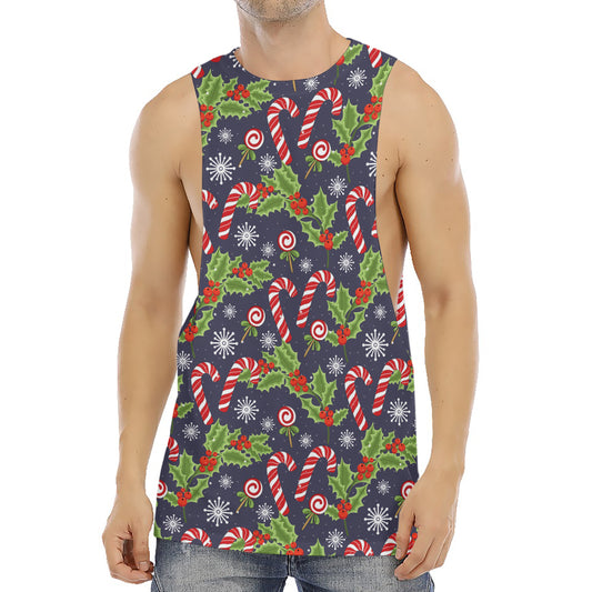 Christmas Berry And Candy Pattern Print Men's Muscle Tank Top