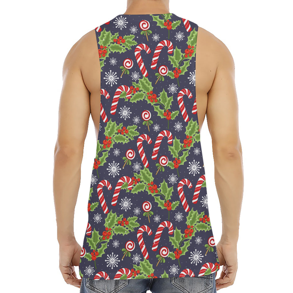 Christmas Berry And Candy Pattern Print Men's Muscle Tank Top