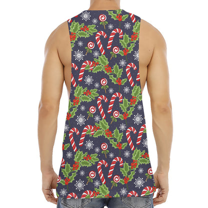 Christmas Berry And Candy Pattern Print Men's Muscle Tank Top