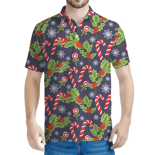 Christmas Berry And Candy Pattern Print Men's Polo Shirt