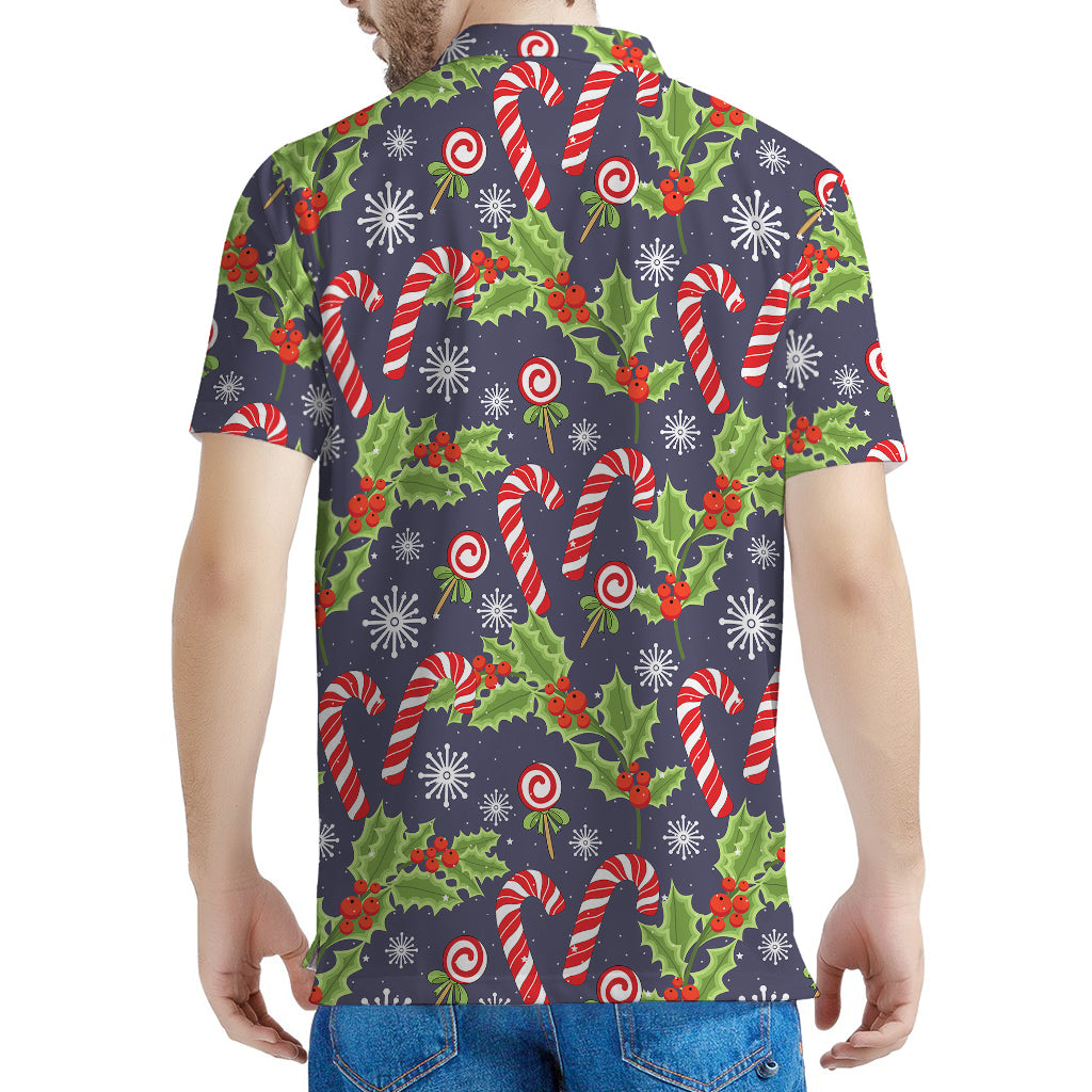 Christmas Berry And Candy Pattern Print Men's Polo Shirt