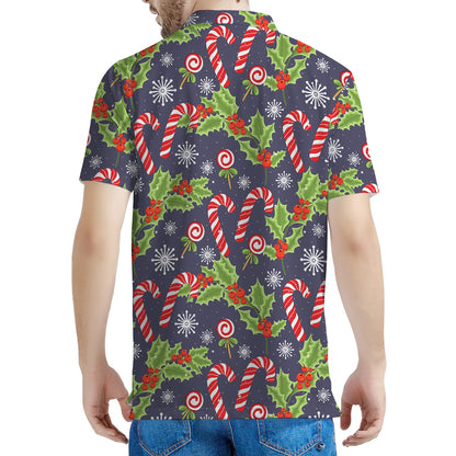 Christmas Berry And Candy Pattern Print Men's Polo Shirt