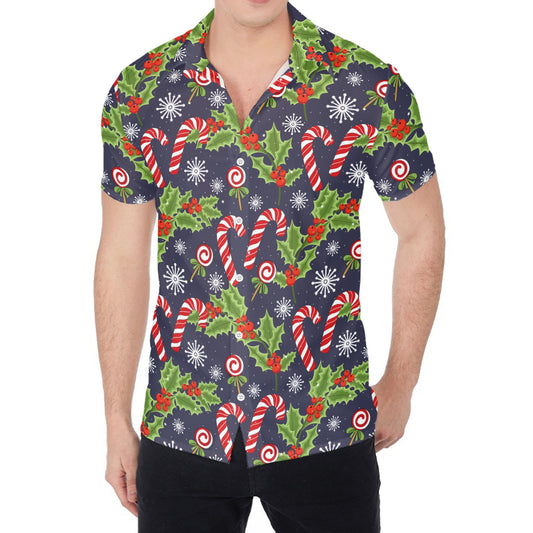 Christmas Berry And Candy Pattern Print Men's Shirt