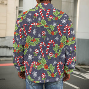 Christmas Berry And Candy Pattern Print Men's Shirt Jacket