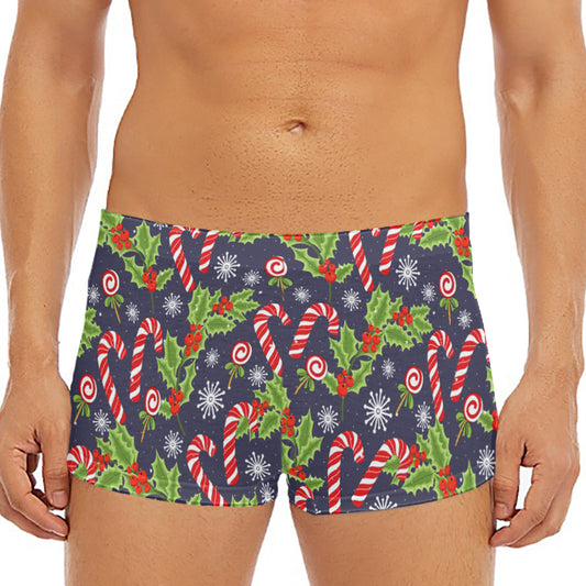 Christmas Berry And Candy Pattern Print Men's Short Boxer Briefs