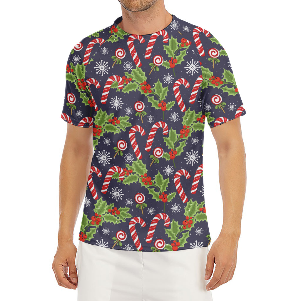 Christmas Berry And Candy Pattern Print Men's Short Sleeve Rash Guard