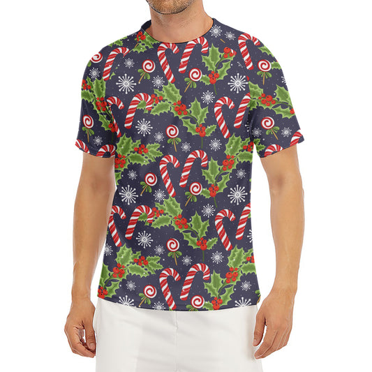 Christmas Berry And Candy Pattern Print Men's Short Sleeve Rash Guard
