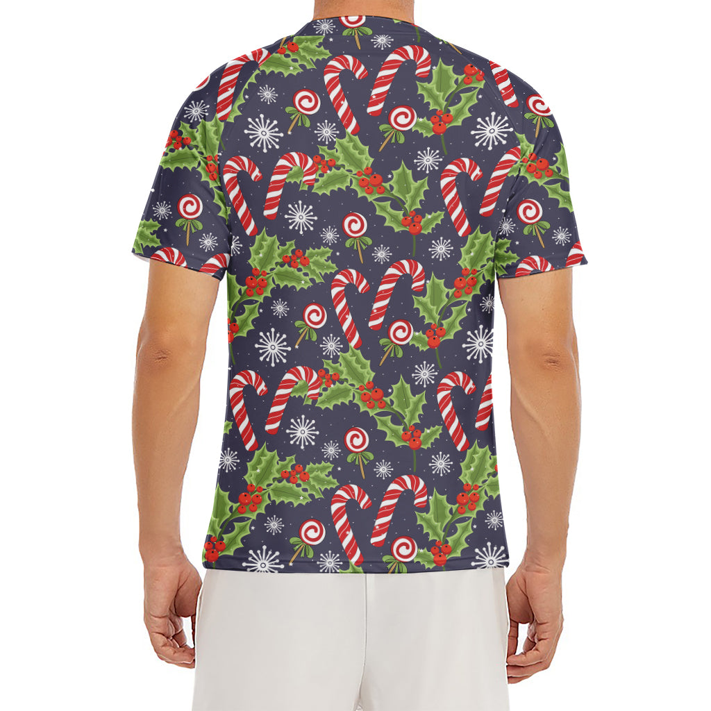 Christmas Berry And Candy Pattern Print Men's Short Sleeve Rash Guard
