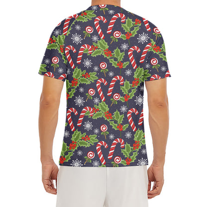 Christmas Berry And Candy Pattern Print Men's Short Sleeve Rash Guard