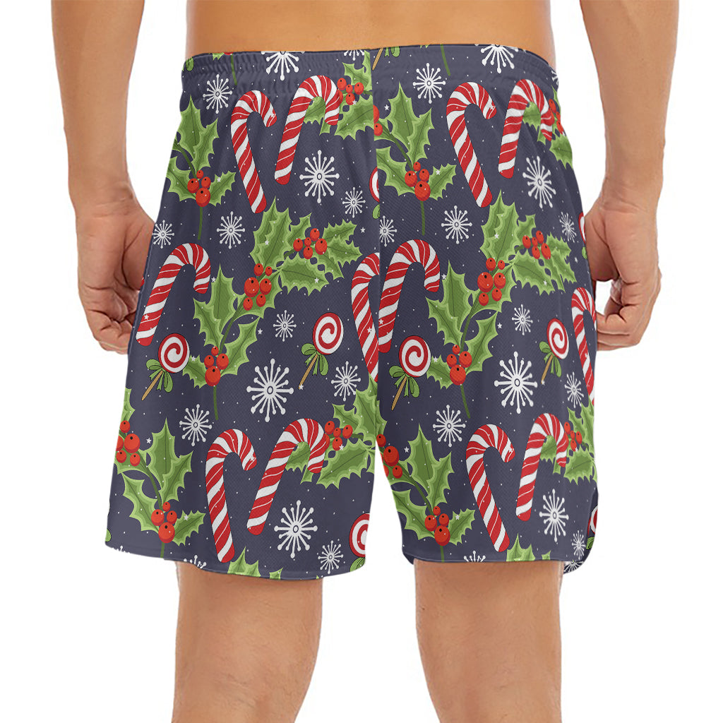 Christmas Berry And Candy Pattern Print Men's Split Running Shorts