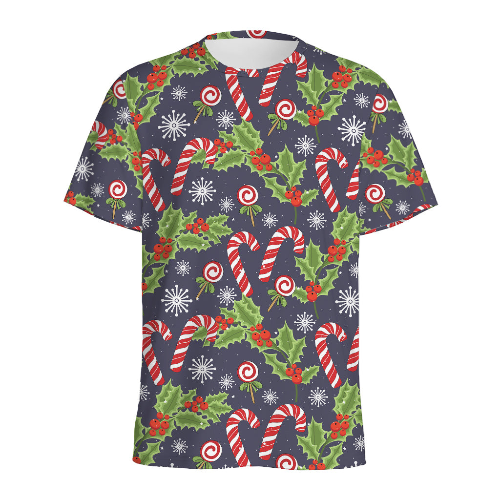 Christmas Berry And Candy Pattern Print Men's Sports T-Shirt
