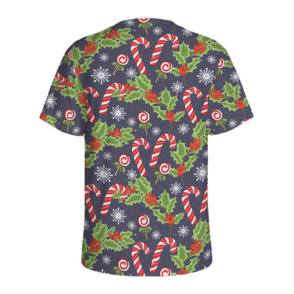 Christmas Berry And Candy Pattern Print Men's Sports T-Shirt