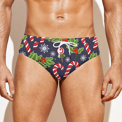 Christmas Berry And Candy Pattern Print Men's Swim Briefs