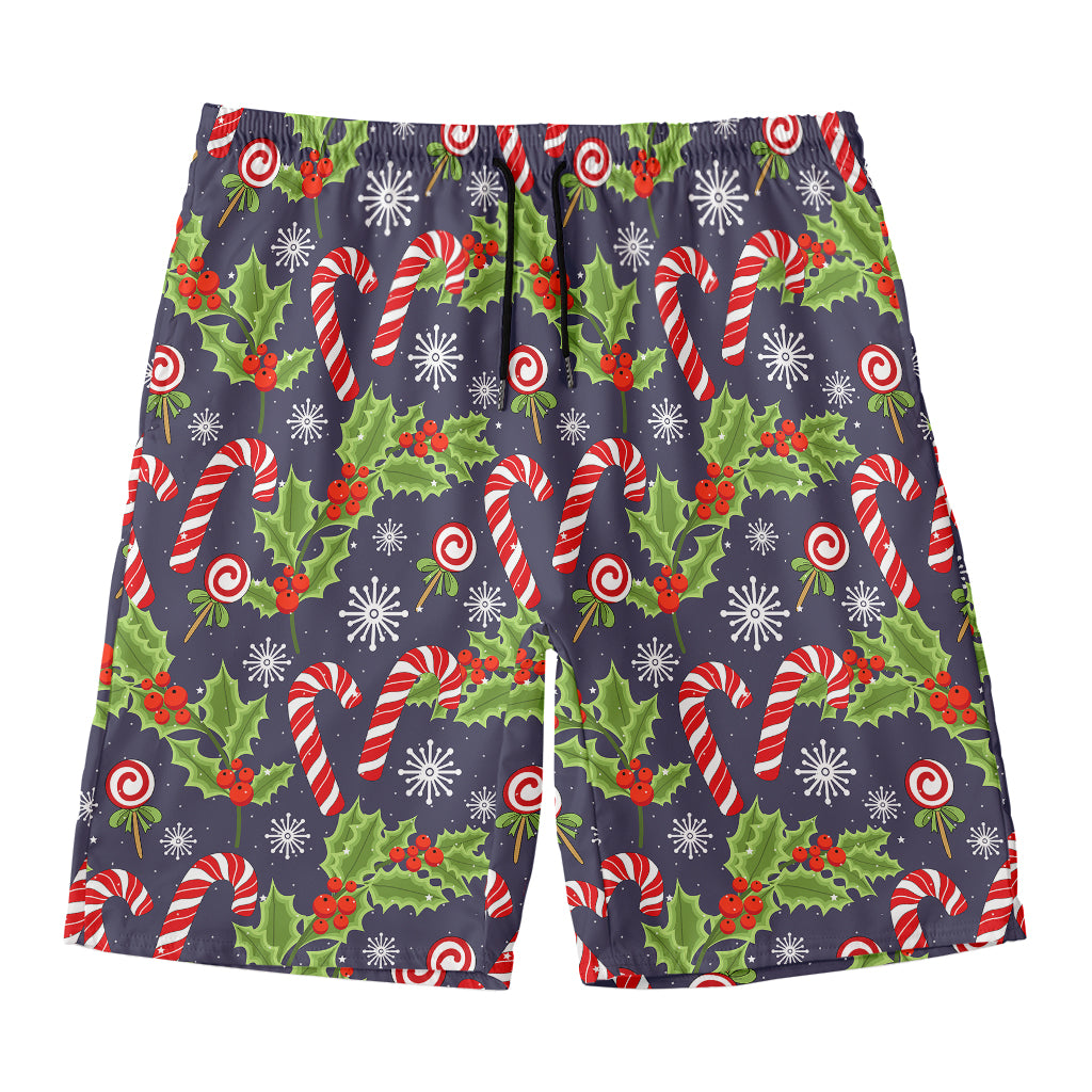 Christmas Berry And Candy Pattern Print Men's Swim Trunks