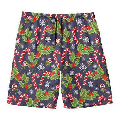 Christmas Berry And Candy Pattern Print Men's Swim Trunks