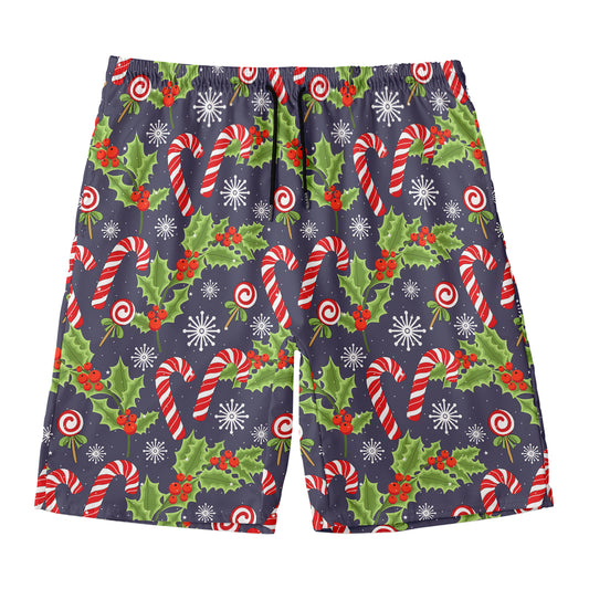 Christmas Berry And Candy Pattern Print Men's Swim Trunks