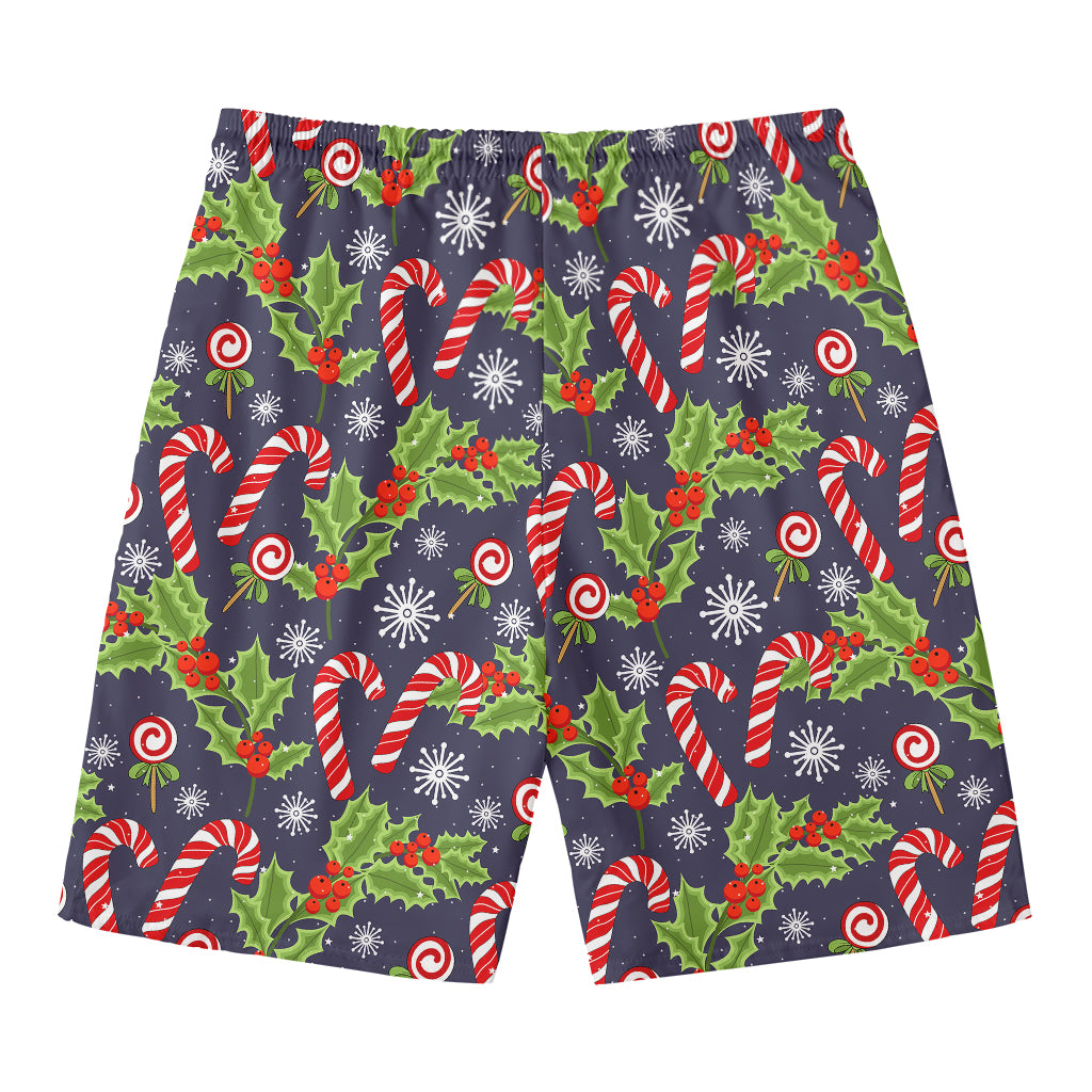 Christmas Berry And Candy Pattern Print Men's Swim Trunks