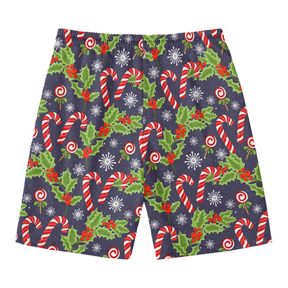 Christmas Berry And Candy Pattern Print Men's Swim Trunks
