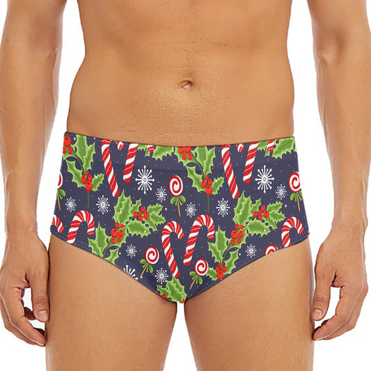 Christmas Berry And Candy Pattern Print Men's Triangle Swim Briefs