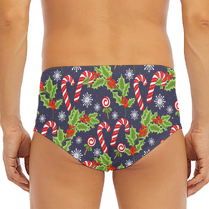 Christmas Berry And Candy Pattern Print Men's Triangle Swim Briefs