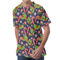 Christmas Berry And Candy Pattern Print Men's Velvet T-Shirt