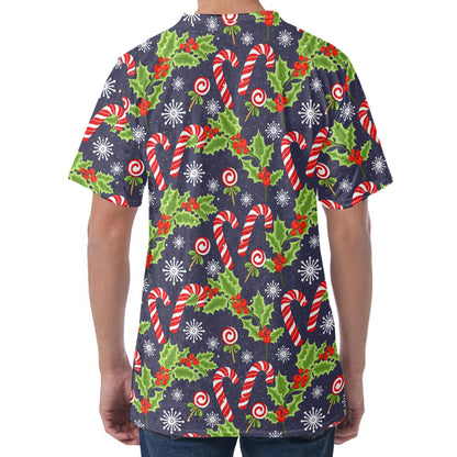 Christmas Berry And Candy Pattern Print Men's Velvet T-Shirt