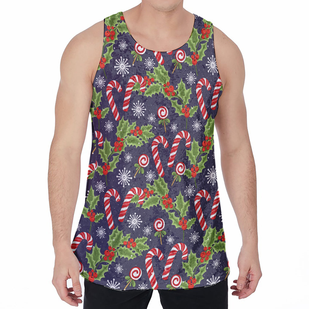 Christmas Berry And Candy Pattern Print Men's Velvet Tank Top