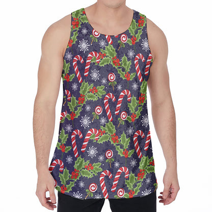 Christmas Berry And Candy Pattern Print Men's Velvet Tank Top