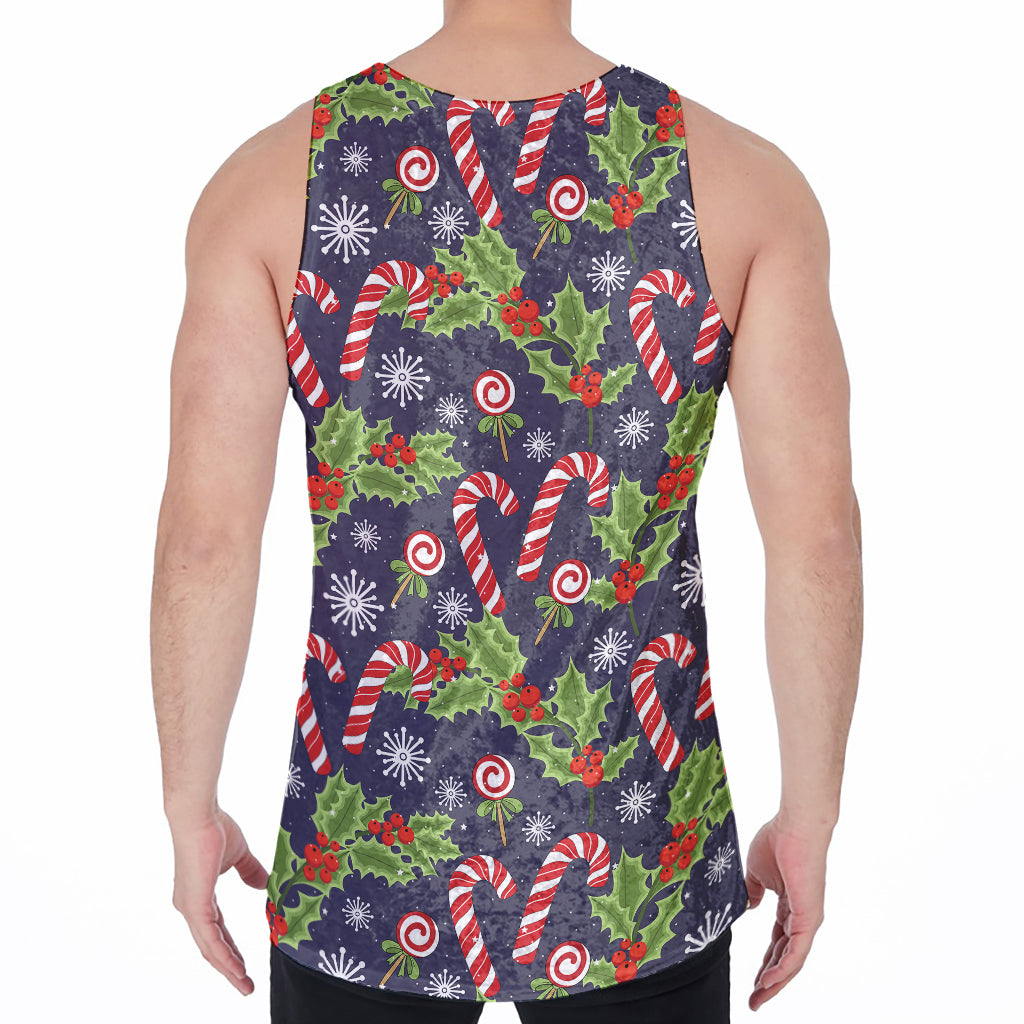 Christmas Berry And Candy Pattern Print Men's Velvet Tank Top