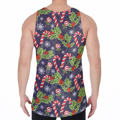 Christmas Berry And Candy Pattern Print Men's Velvet Tank Top
