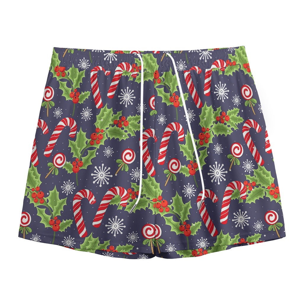 Christmas Berry And Candy Pattern Print Mesh Shorts