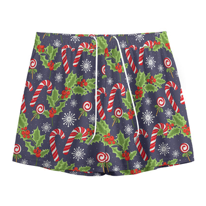 Christmas Berry And Candy Pattern Print Mesh Shorts