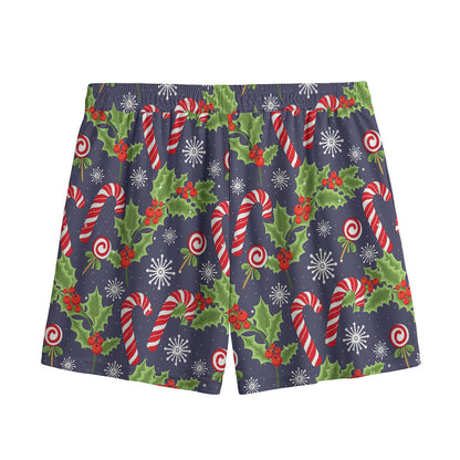Christmas Berry And Candy Pattern Print Mesh Shorts