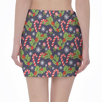 Christmas Berry And Candy Pattern Print Pencil Mini Skirt
