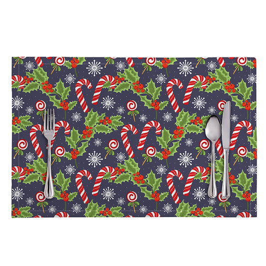 Christmas Berry And Candy Pattern Print Placemat