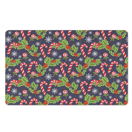 Christmas Berry And Candy Pattern Print Polyester Doormat