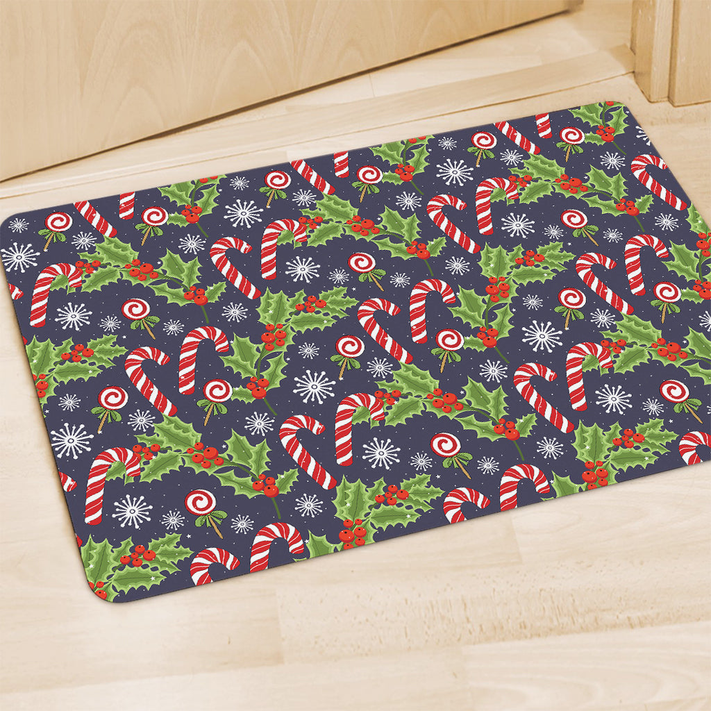 Christmas Berry And Candy Pattern Print Polyester Doormat