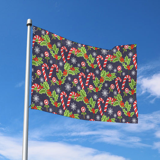 Christmas Berry And Candy Pattern Print Polyester Flag